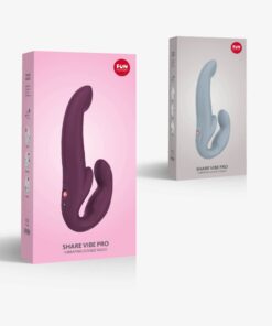 Share Vibe Pro Packaging Burgundy Cool Grey e1714073334547 Strapless Vibrador de casal Share Vibe Pro Fun Factory